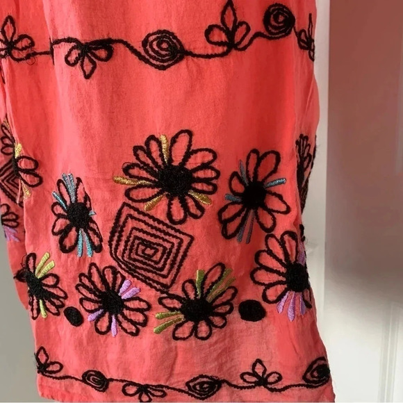 Kyra Off Shoulder Boho Tunic Coral Hand Embroidered Detail Cotton Top size Large - Picture 4 of 13